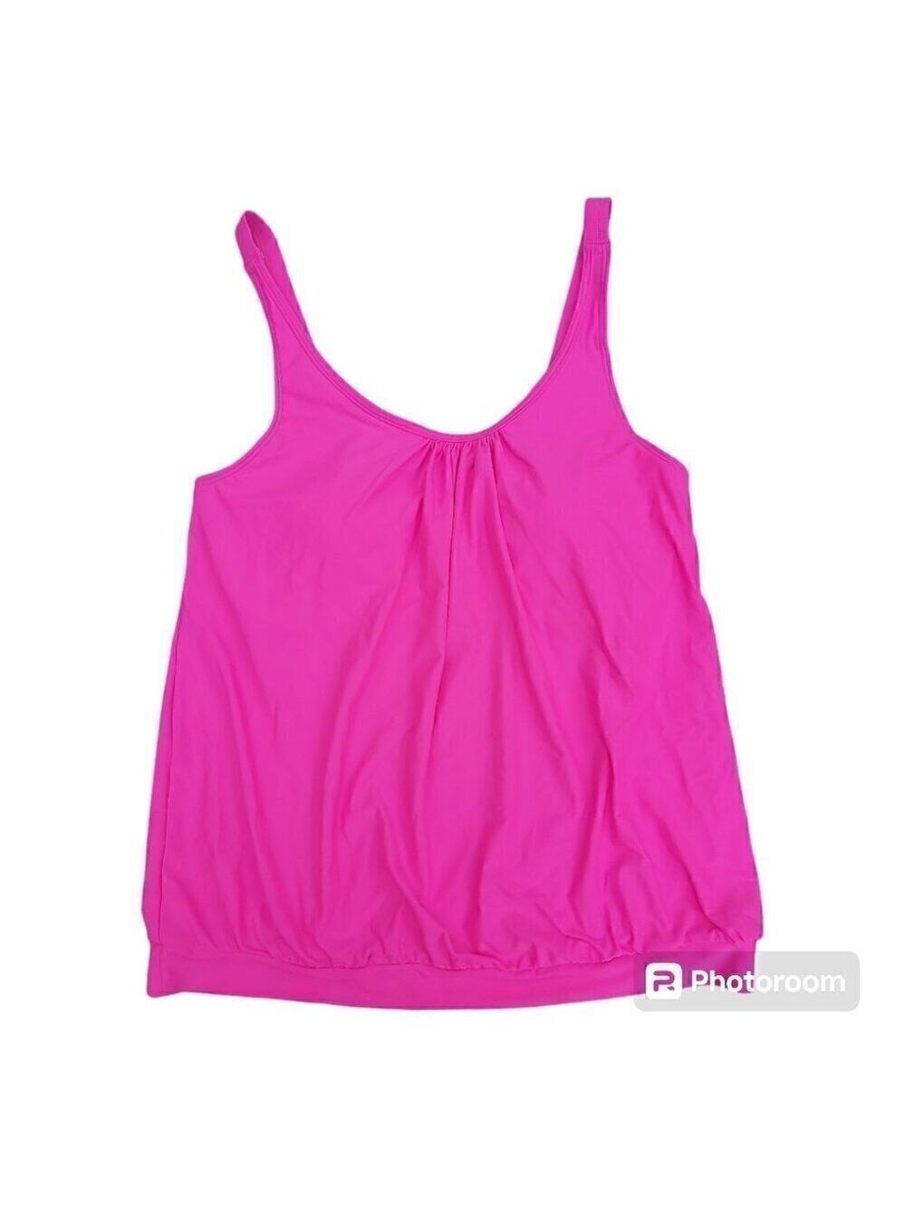 Yonique Fluorescent Pink Soft Cup Tankini W/Adjustable Straps & Elastic Waist, L